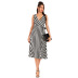 wholesale women s clothing Nihaostyles lace-up V-neck black and white striped sleeveless dress NSJR66109