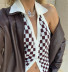 Checkerboard Small Lapel Knit Vest NSHS66353