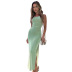 wholesale clothing vendors Nihaostyles solid color sleeveless lace-up halter split dress  NSHLJ66444
