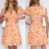 V-Neck Slim Printed Floral Short Sleeve Dress NSSUO66522