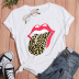 Leopard Print Lip Print Casual Short-Sleeved T-Shirt NSYAY67081