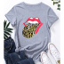 Leopard Print Lip Print Casual Short-Sleeved T-Shirt NSYAY67081