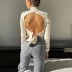 Solid Color Long Sleeve Backless Lace Up Sweater NSHML66661