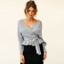 Solid Color V-Neck Bow Knitted Top NSHYG66707
