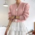 wholesale clothing vendors Nihaostyles candy color V-neck irregular button hemp pattern cardigan sweater NSBY66766