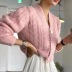 wholesale clothing vendors Nihaostyles candy color V-neck irregular button hemp pattern cardigan sweater NSBY66766
