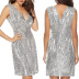 wholesale women s clothing Nihaostyles sequined V-neck sleeveless mid-length dress NSYSM67003