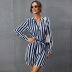 women s striped V-neck pullover long-sleeved shirt nihaostyles clothing wholesale NSAL72730