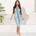 Colorful Print One Word Shoulder Bodycon Dress NSGLS72826
