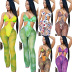 Sexy Sling Deep V Printed Jumpsuit Nihaostyles wholesale clothing vendor NSTYF72887