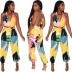deep V bandage halter printed jumpsuit Nihaostyles wholesale clothing vendor NSTYF72924