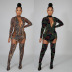 Deep V Printed Long Sleeve Stocking Two-piece Set Nihaostyles wholesale clothing vendor NSTYF72944