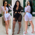 strappy tulle V-neck exposed waist shorts two-piece set Nihaostyles wholesale clothing vendor NSTYF72972