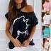 cat print off-the-shoulder loose T-shirt Nihaostyles wholesale clothing vendor NSXPF73053