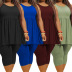 plus size sleeveless pleated skirt top 5 points pants two-piece set Nihaostyles wholesale clothing vendor NSCYF73110