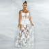 sexy sling with transparent embroidery net skirt fashion two-piece set Nihaostyles wholesale clothing vendor NSCYF73124