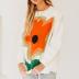 Round Neck Long-Sleeved Pullover Large Flowers Loose Sweater NSSX73207