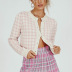 Round Neck Plaid Long-Sleeved Big Round Button Cardigan NSSX73219