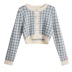 Round Neck Plaid Long-Sleeved Big Round Button Cardigan NSSX73219