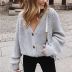 Solid Color Buttons V-Neck Knitted Cardigan NSSX73235