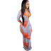 irregular mesh printing V-neck dress Nihaostyles wholesale clothing vendor NSYDF73384