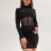 mesh stitching long sleeve high collar short dress Nihaostyles wholesale clothing vendor NSXPF73463