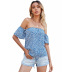 women s floral strapless waist puff sleeve shirt nihaostyles clothing wholesale NSJM73533