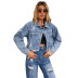 women s short slim style denim jacket nihaostyles clothing wholesale NSJM73549