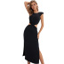women s black round neck split split thin dress nihaostyles clothing wholesale NSJM73556