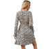 women s printed V-neck long-sleeved slim mid-length dress nihaostyles clothing wholesale NSJM73559