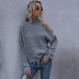 Long-Sleeved Ripped Knitted Turtleneck Sweater NSDMB73674