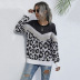 Suéter de punto de cuello redondo suelto de manga larga con estampado de leopardo para mujer, ropa de nihaostyles al por mayor NSDMB73675