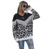Suéter de punto de cuello redondo suelto de manga larga con estampado de leopardo para mujer, ropa de nihaostyles al por mayor NSDMB73675
