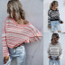 women s round neck striped contrast color loose sweater nihaostyles clothing wholesale NSDMB73680