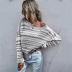 women s round neck striped contrast color loose sweater nihaostyles clothing wholesale NSDMB73680
