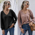women s solid color V-neck long-sleeved pullover sweater nihaostyles clothing wholesale NSDMB73686