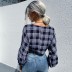 women s long-sleeved plaid shirt hedging cross v-neck short shirt nihaostyles clothing wholesale NSDMB73696