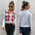 women s long-sleeved diamond v-neck jacquard slim knitted cardigan nihaostyles clothing wholesale NSDMB73702