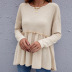 women s round neck solid color waffle pleated casual long-sleeved sweater nihaostyles clothing wholesale NSDF73705