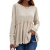 women s round neck solid color waffle pleated casual long-sleeved sweater nihaostyles clothing wholesale NSDF73705