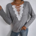 women s loose long-sleeved v-neck solid color t-shirt nihaostyles clothing wholesale NSDF73706
