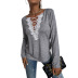 women s loose long-sleeved v-neck solid color t-shirt nihaostyles clothing wholesale NSDF73706