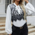 women s puff-sleeved black lace stitching bow tie ladies shirt nihaostyles clothing wholesale NSDF73716