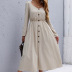 women s round neck pullover casual solid color long-sleeved waist dress nihaostyles clothing wholesale NSDF73723