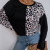 Stitching Leopard Print Round Neck Long-Sleeved Casual Loose T-Shirt NSDF73725