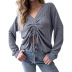 women s v-neck sweater solid color drawstring long-sleeved T-shirt nihaostyles clothing wholesale NSDF73736