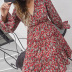 vestido de manga larga floral rojo con cuello en v para mujer nihaostyles ropa al por mayor NSDF73739