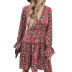 women s v-neck red floral long-sleeved dress nihaostyles clothing wholesale NSDF73739