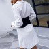 Long-Sleeved High-Waist White Dress NSDF73742