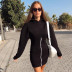 women s solid color long-sleeved zipper hooded dress nihaostyles clothing wholesale NSXPF73748